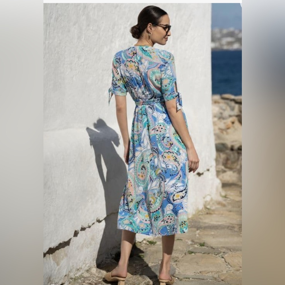 Seraphine Blue and Green Patterned Midi Dress - Picture 3 of 9